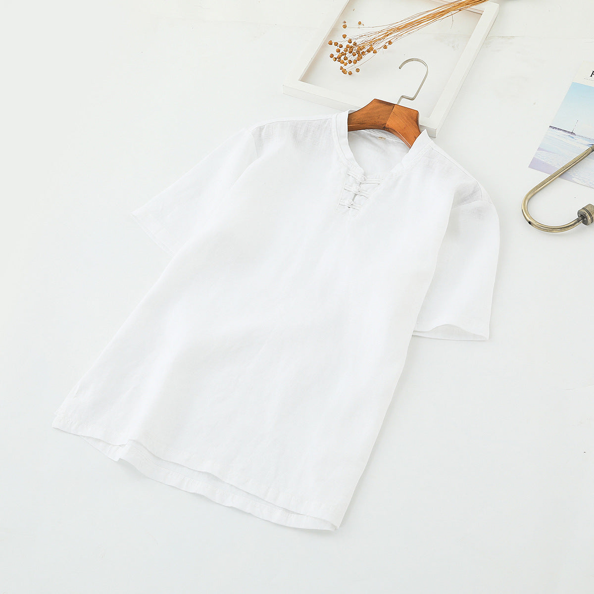 Make 20 Spring And Summer Chinese Linen Shirt Men'S Stand-Up Collar Button Linen Shirt Simple