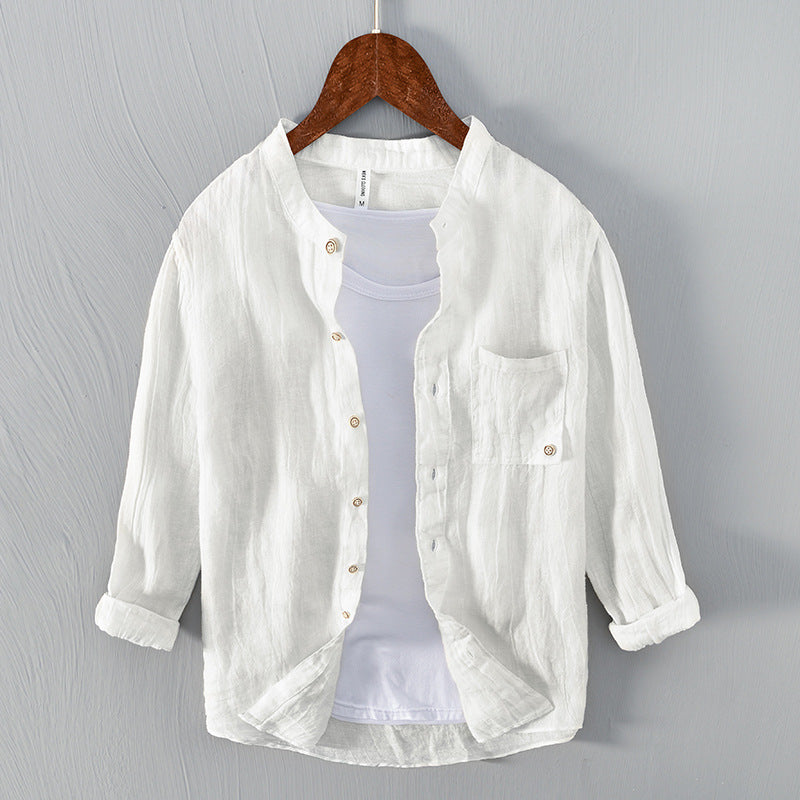 Men's Simple And Comfortable Retro Stand Collar Linen Shirt
