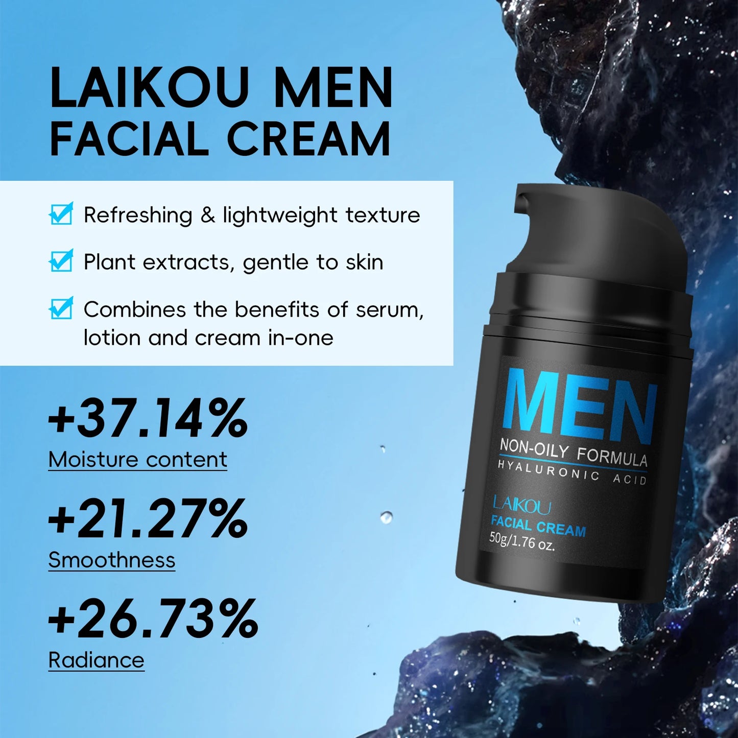 LAIKOU 3-Piece Men's Daily Skincare Kit - Cleanse Refresh Hydrate Essential Men's Beauty Routine Set