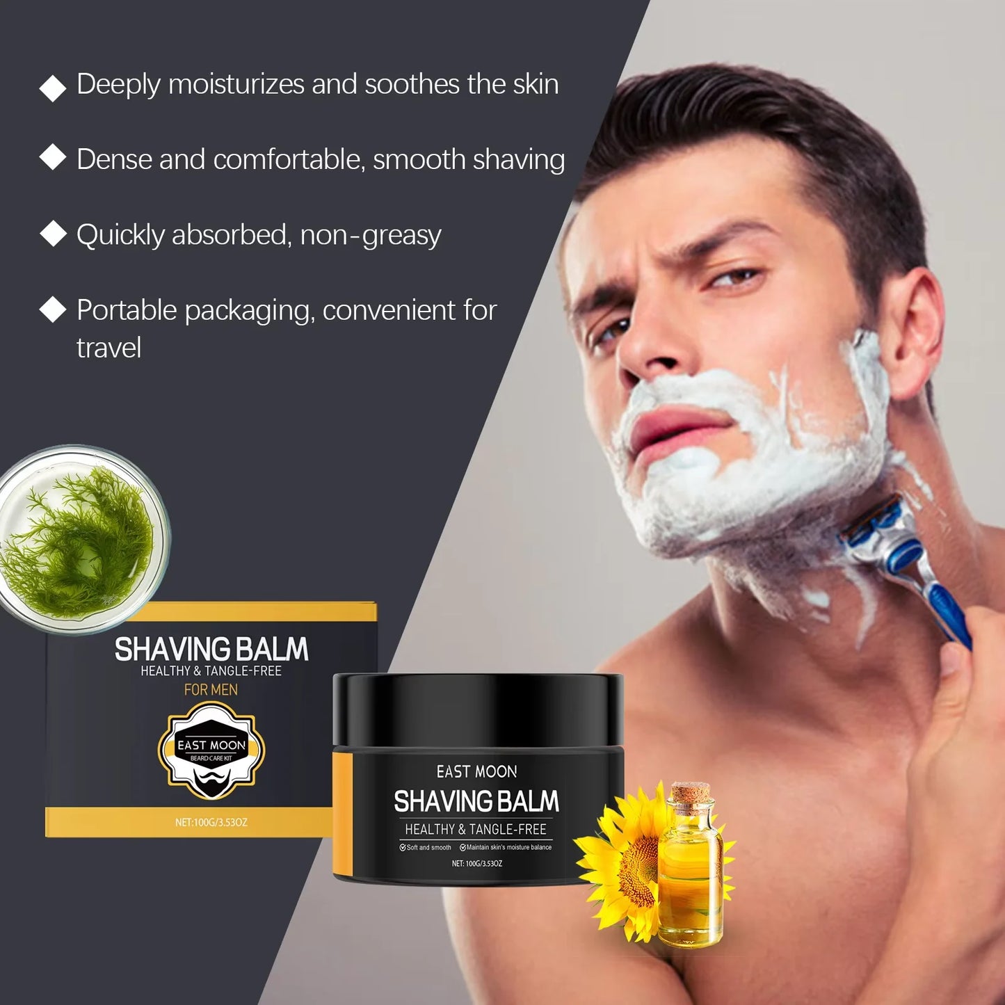 Men Hyaluronic Shaving Balm Deep Moisturize Keep Smooth Improve Split Ends Reduce Frizz Strengthen Lubrication Beard Care Balms