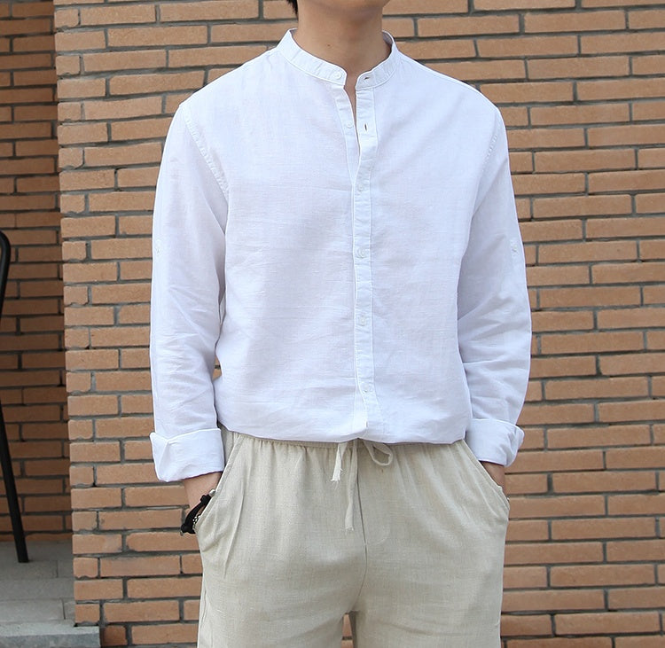Men's Retro Standing Collar Linen Shirt