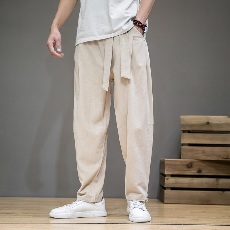 Cotton Linen Pants Thin Men's Large Size Loose Linen Casual Straight-Leg Solid Color Pants