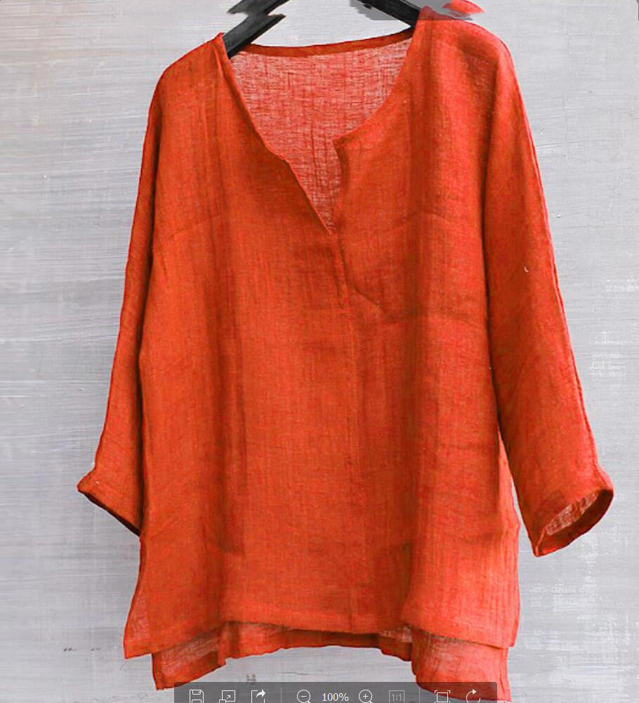 Cotton linen solid stand collar shirt