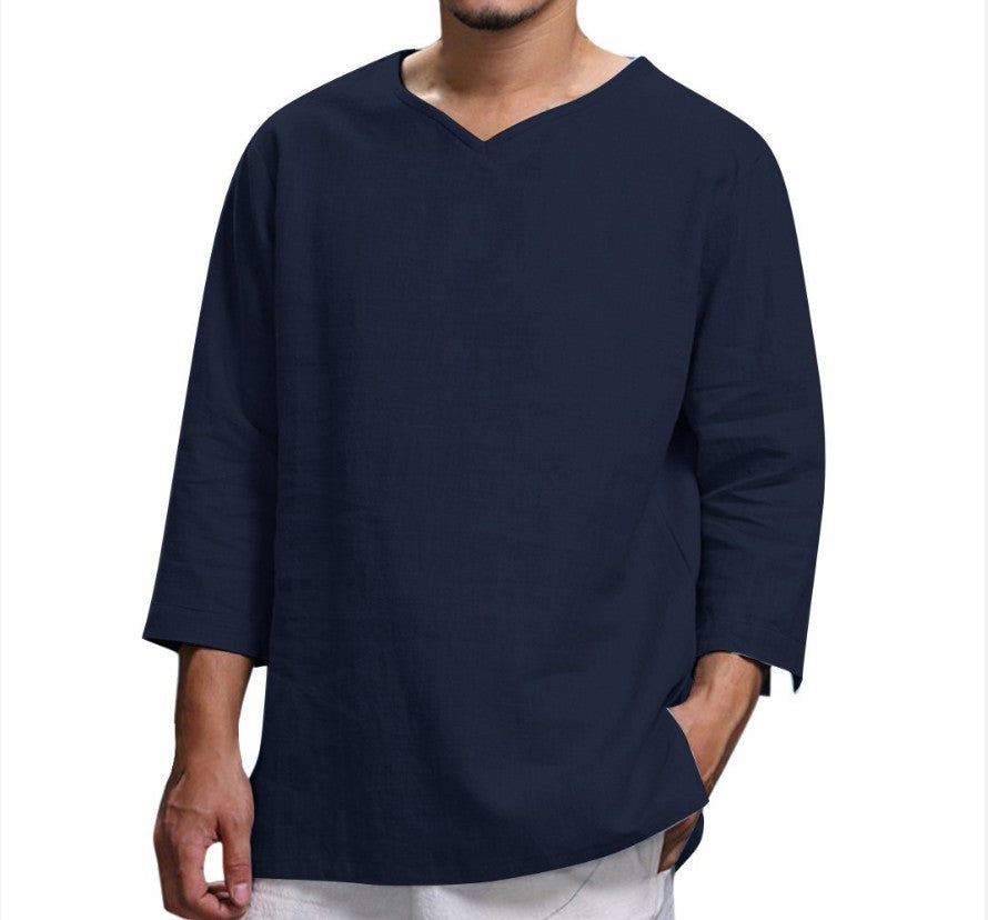 Long-sleeved cotton and linen loose shirt