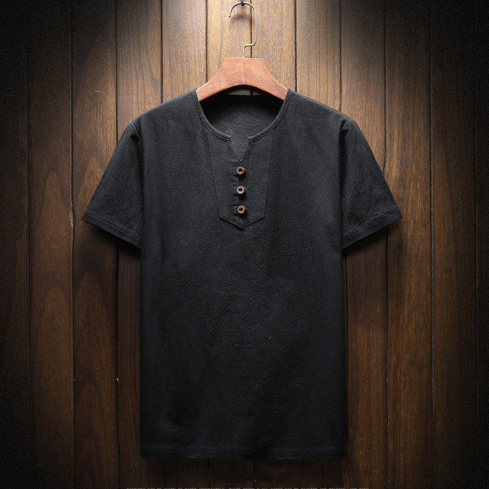 Casual Cotton, Linen And Linen Short-Sleeved T-Shirt, Pure Color T-Shirt
