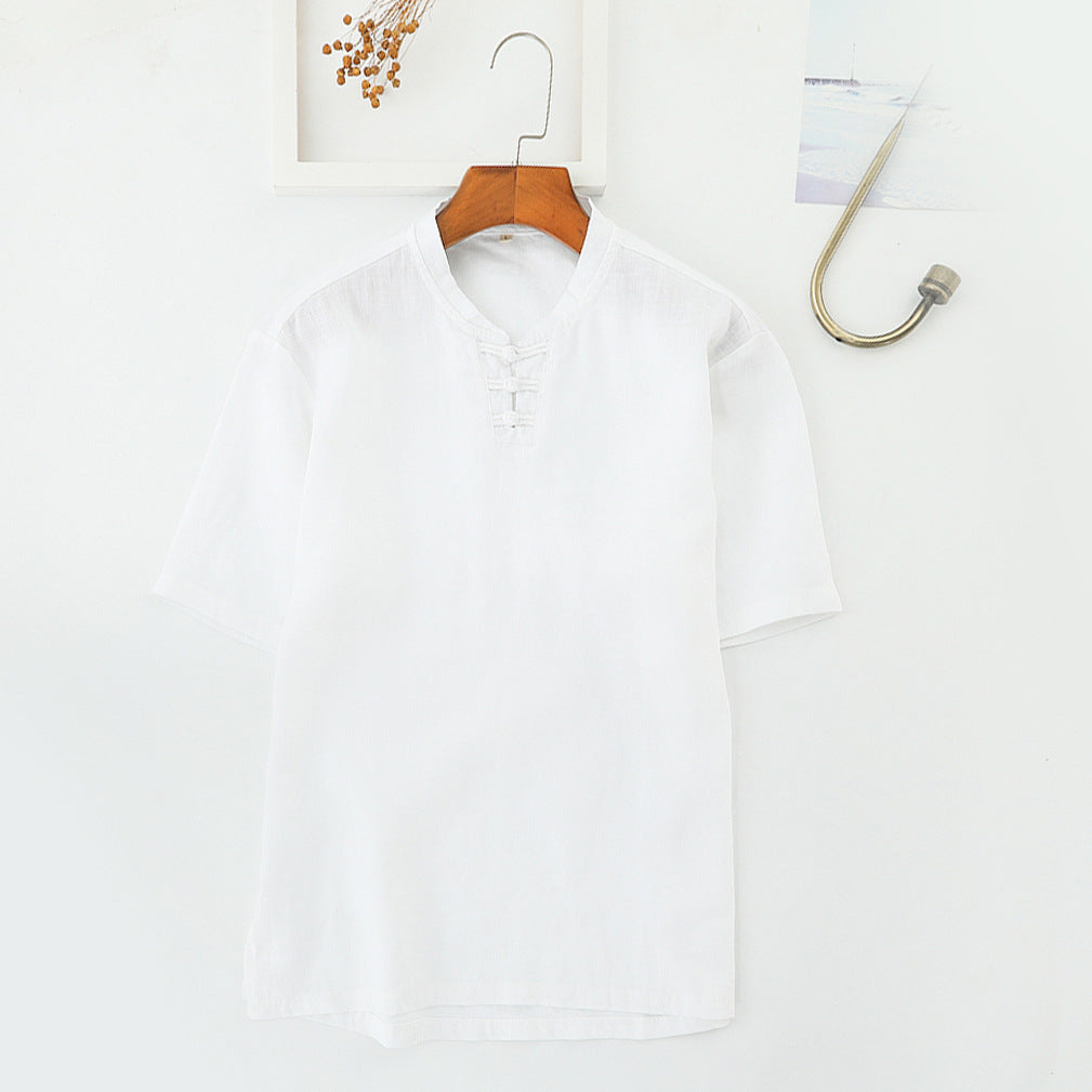 Make 20 Spring And Summer Chinese Linen Shirt Men'S Stand-Up Collar Button Linen Shirt Simple