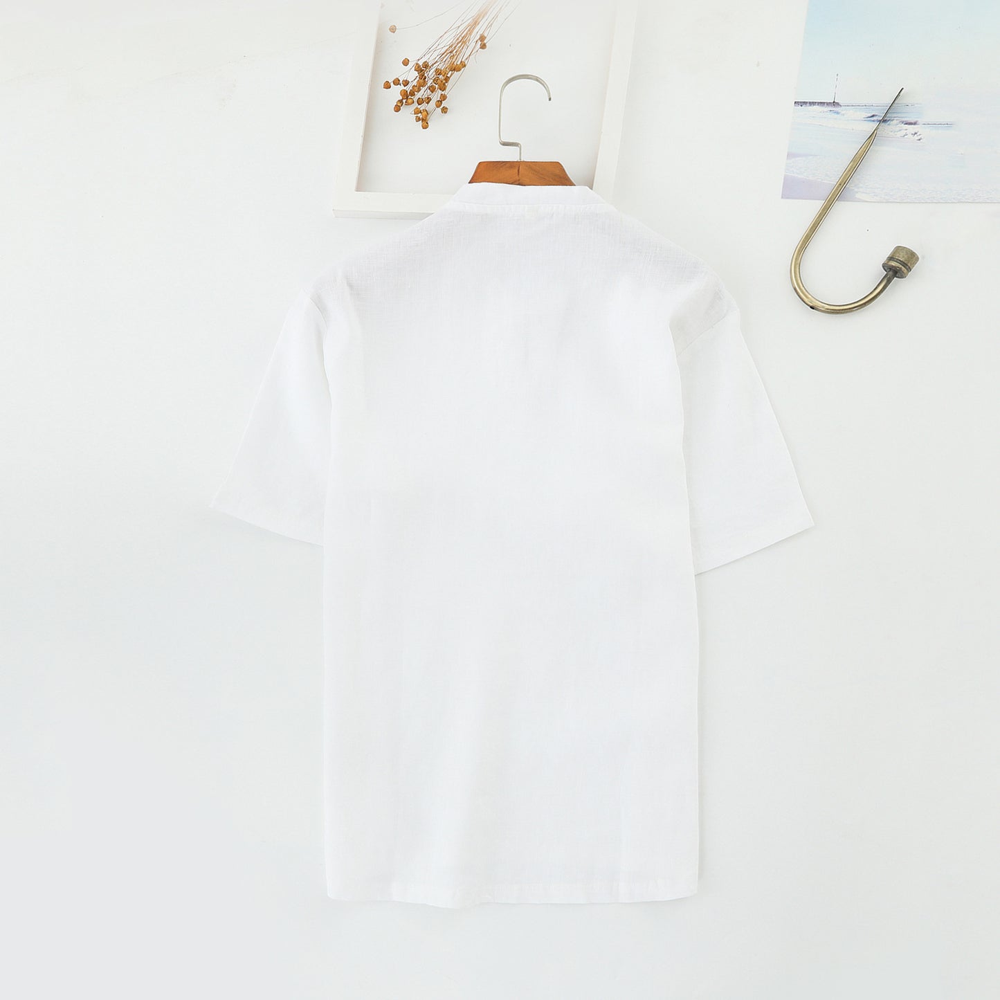 Make 20 Spring And Summer Chinese Linen Shirt Men'S Stand-Up Collar Button Linen Shirt Simple