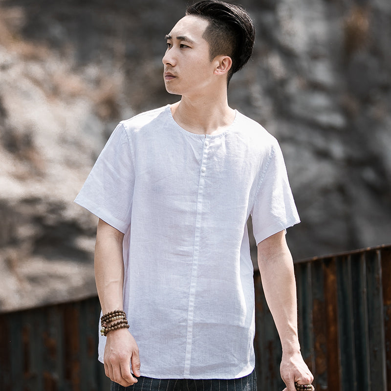 Short Sleeve Men's Summer Thin Linen T-shirt Breathable