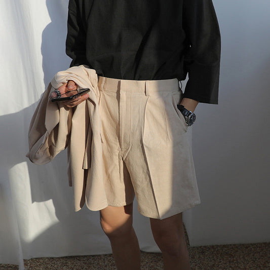 Cotton Linen Suit Shorts Men's Loose Trousers