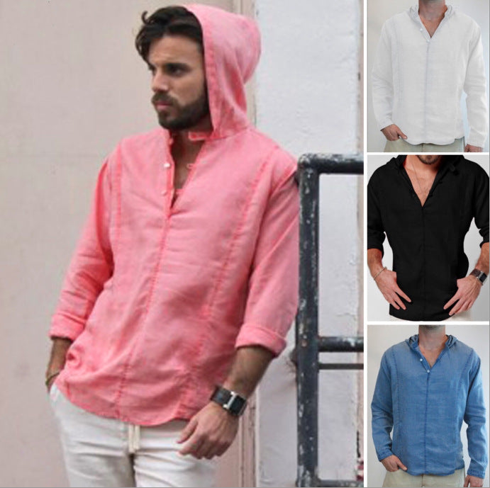 Chinese shirt solid color European and American men's linen