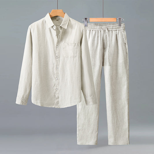 Lightweight Casual Solid-color Pure Linen Set