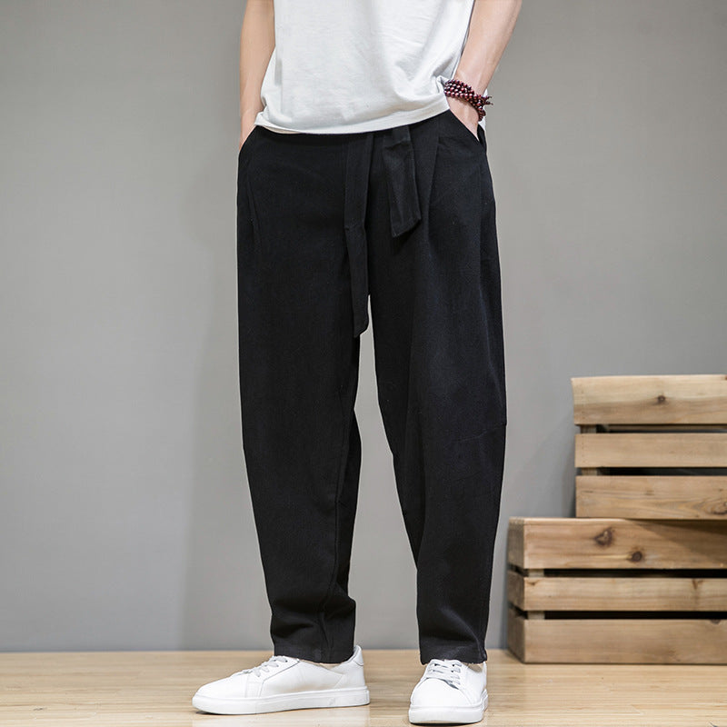 Cotton Linen Pants Thin Men's Large Size Loose Linen Casual Straight-Leg Solid Color Pants