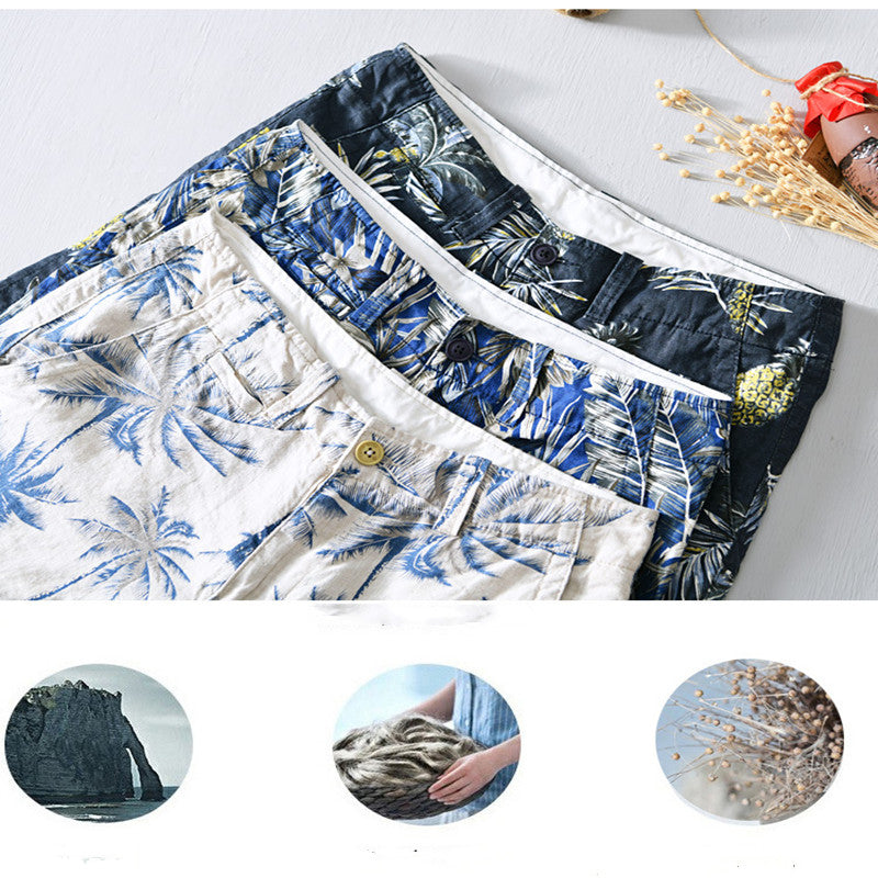 Men's Linen Casual Print Men's Beach Pants