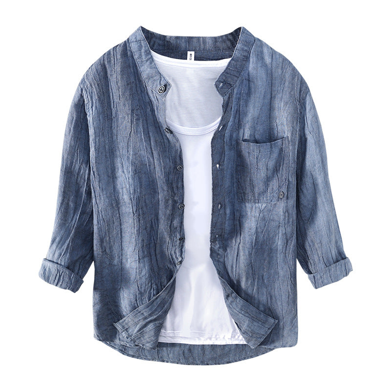 Men's Simple And Comfortable Retro Stand Collar Linen Shirt