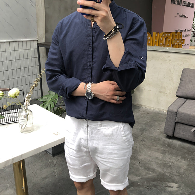 Men's Retro Standing Collar Linen Shirt