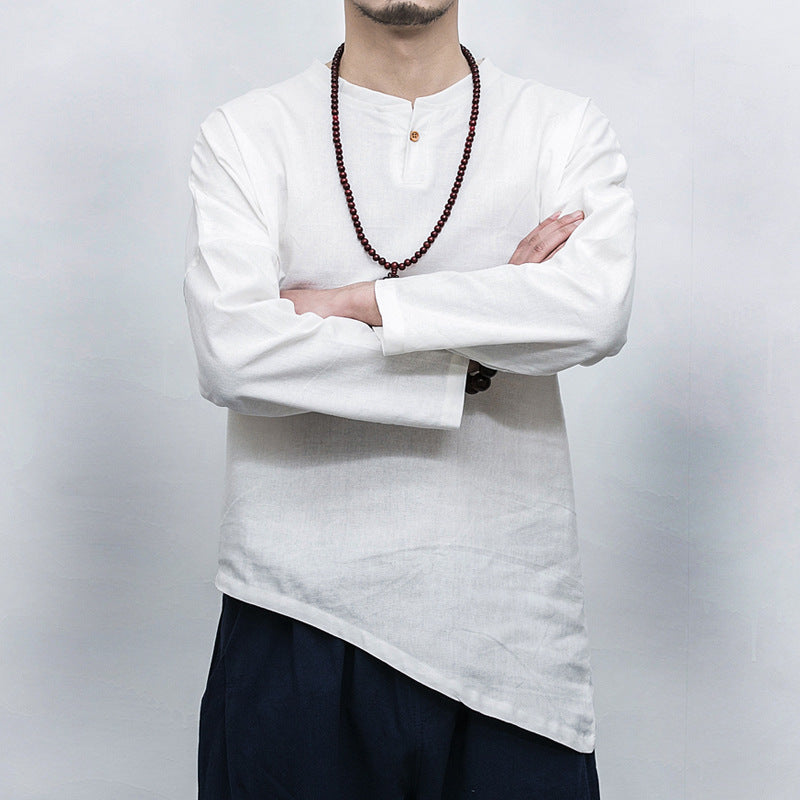Chinese Style Men's Linen Three-quarter Sleeve T-shirt