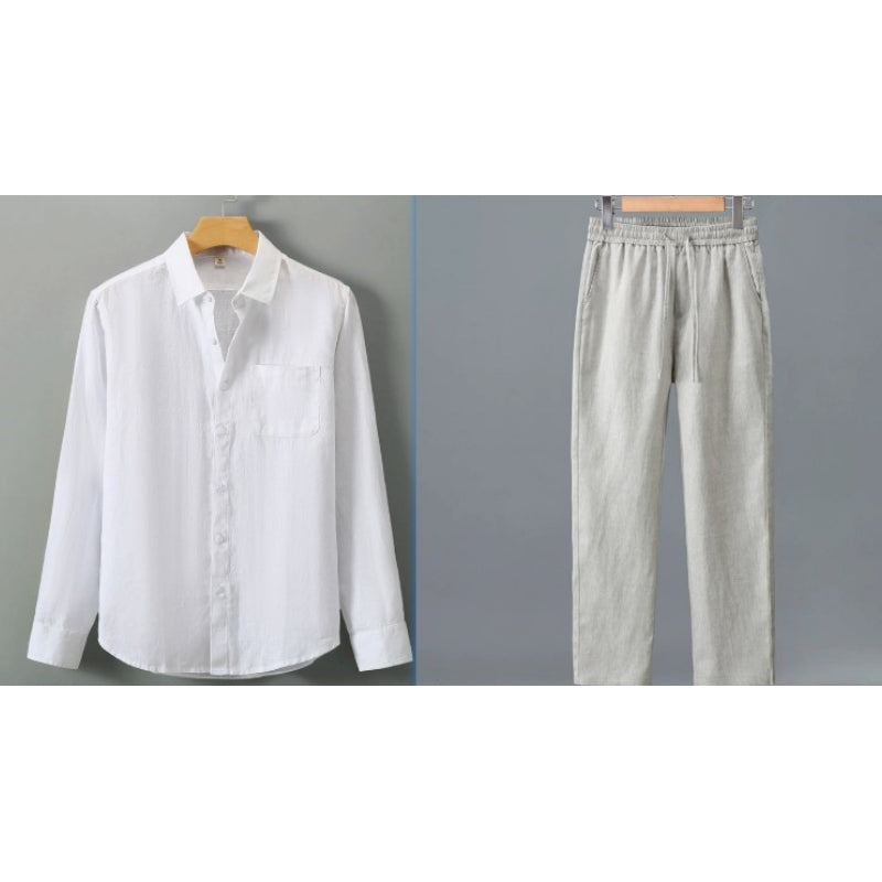 Lightweight Casual Solid-color Pure Linen Set