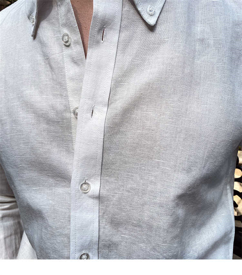 Men's Cotton Linen Casual Solid Color Long Sleeve Shirt