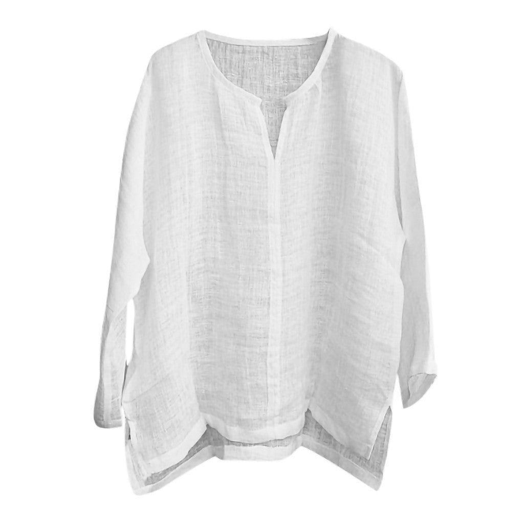 Cotton linen solid stand collar shirt
