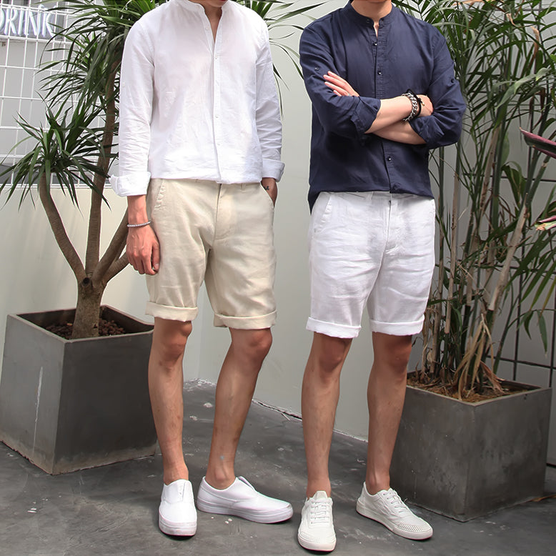 Men's Retro Standing Collar Linen Shirt