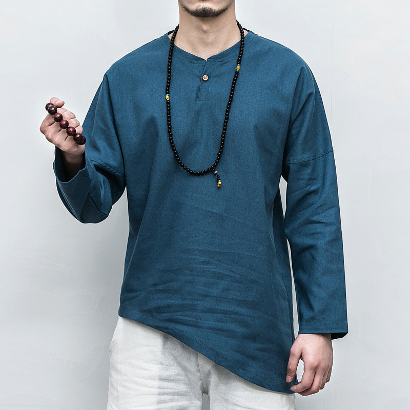 Chinese Style Men's Linen Three-quarter Sleeve T-shirt