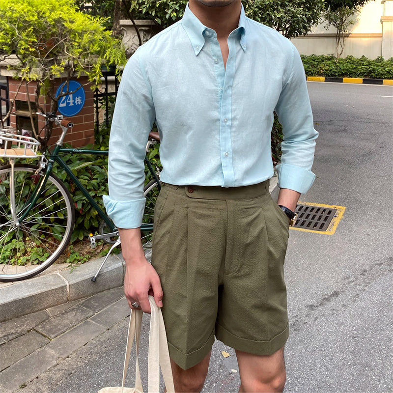 Men's Cotton Linen Casual Solid Color Long Sleeve Shirt