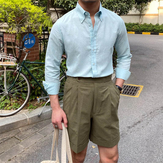 Men's Cotton Linen Casual Solid Color Long Sleeve Shirt