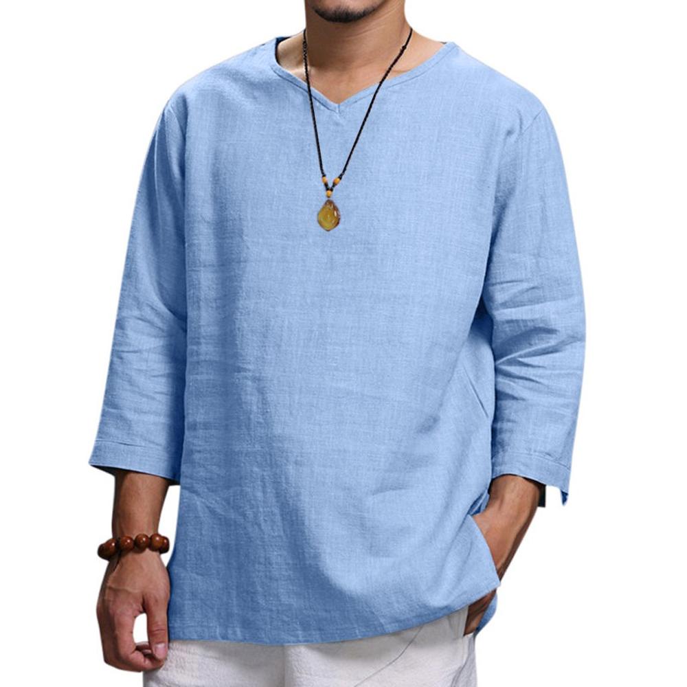 Long-sleeved cotton and linen loose shirt
