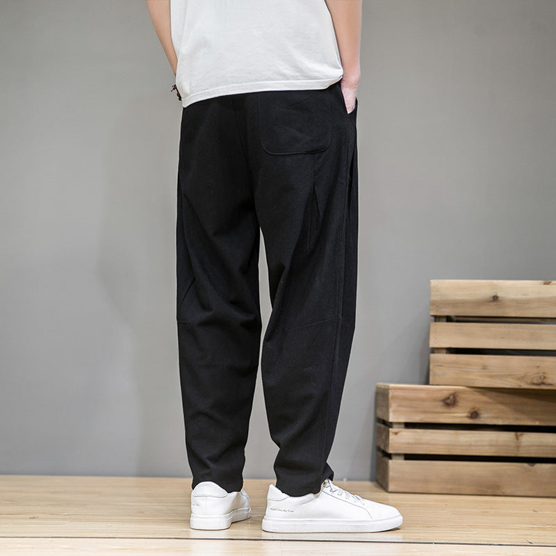 Cotton Linen Pants Thin Men's Large Size Loose Linen Casual Straight-Leg Solid Color Pants