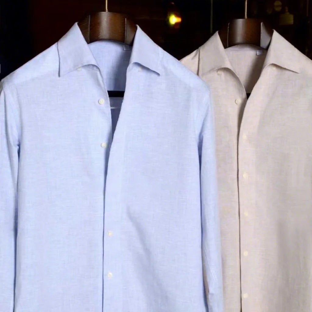 British Vintage Italian Linen Men's Slim-Fit Trendy Summer Light Cotton Casual Long-Sleeved One-Piece Collar Shirt Yarn Dyed