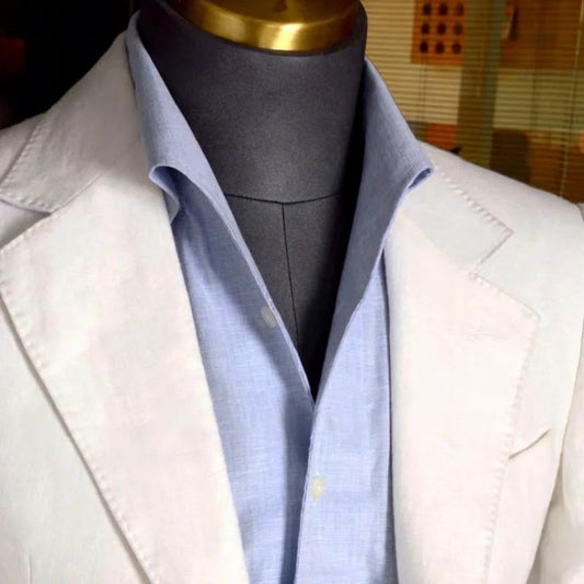 British Vintage Italian Linen Men's Slim-Fit Trendy Summer Light Cotton Casual Long-Sleeved One-Piece Collar Shirt Yarn Dyed