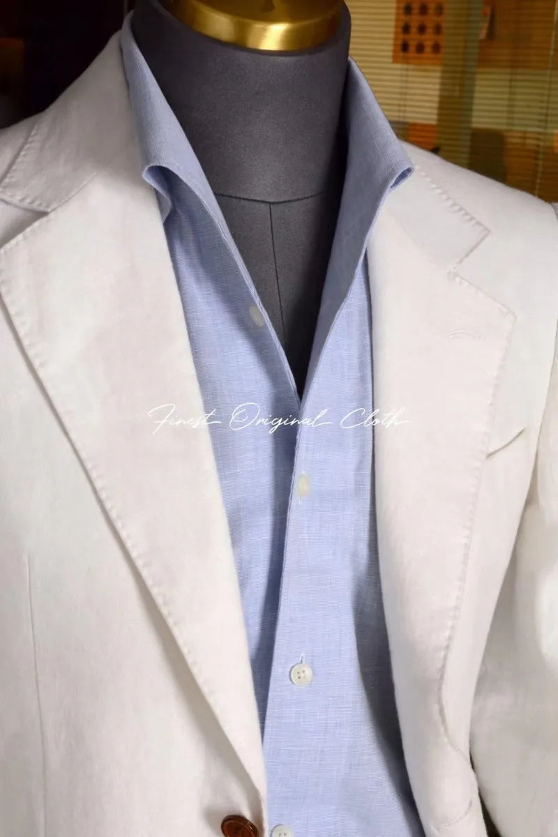 British Vintage Italian Linen Men's Slim-Fit Trendy Summer Light Cotton Casual Long-Sleeved One-Piece Collar Shirt Yarn Dyed