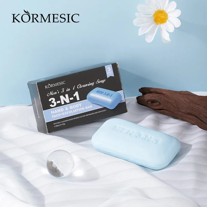 Men's 3-in-1 Cleansing Bar Soap for Face Body Oil Control Exfoliating Scrub Deep Cleansing Hydrating Skin Care for Men Skin Care
