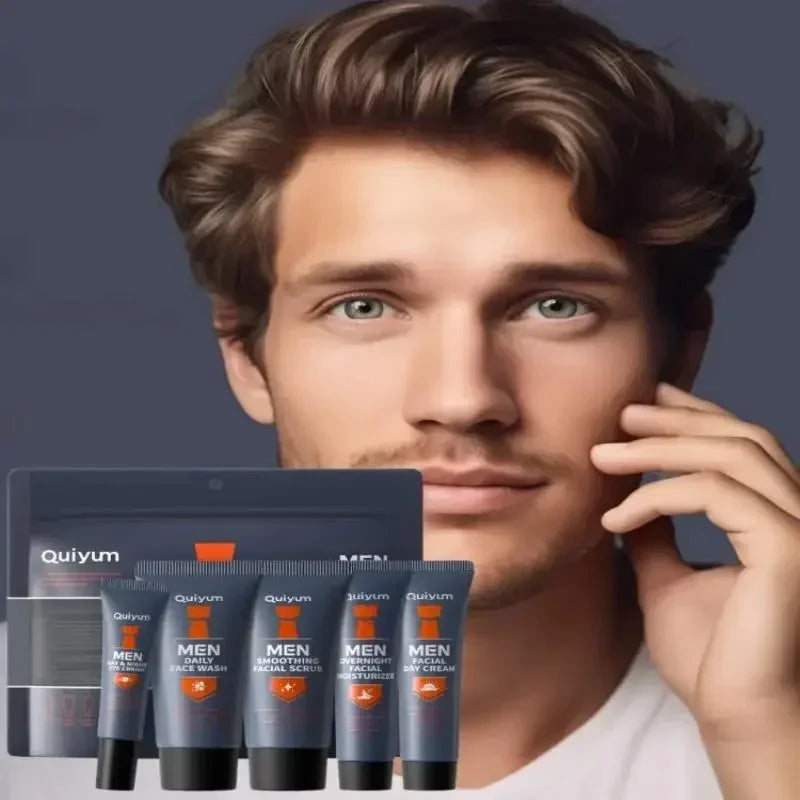 Professional Men Grooming Kit 5pcs Exfoliating Scrub Daily Moisturizer Day Night Cream Eye Treatment Set Healthy Skin Care