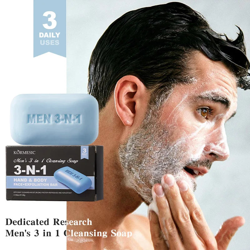 Men's 3-in-1 Cleansing Bar Soap for Face Body Oil Control Exfoliating Scrub Deep Cleansing Hydrating Skin Care for Men Skin Care