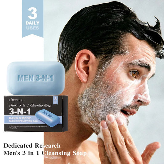 Men's 3-in-1 Cleansing Bar Soap for Face Body Oil Control Exfoliating Scrub Deep Cleansing Hydrating Skin Care for Men Skin Care