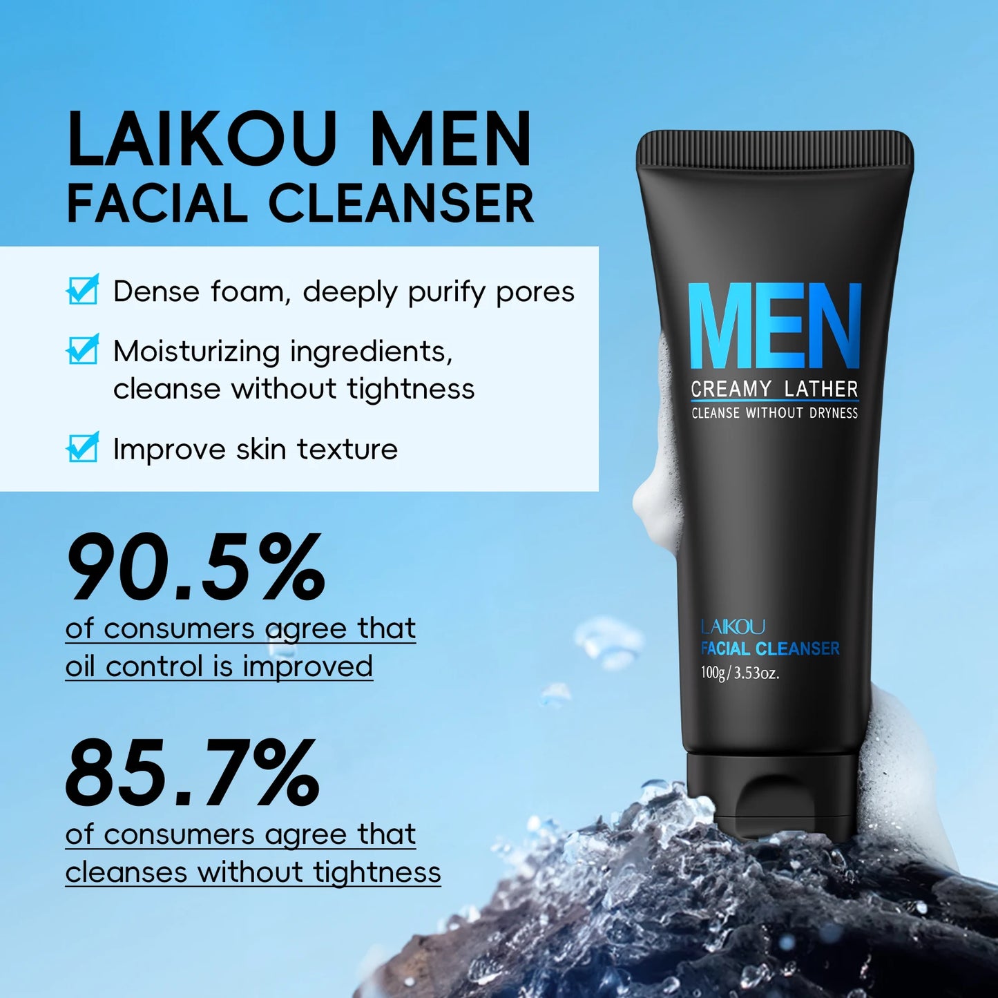 LAIKOU 3-Piece Men's Daily Skincare Kit - Cleanse Refresh Hydrate Essential Men's Beauty Routine Set