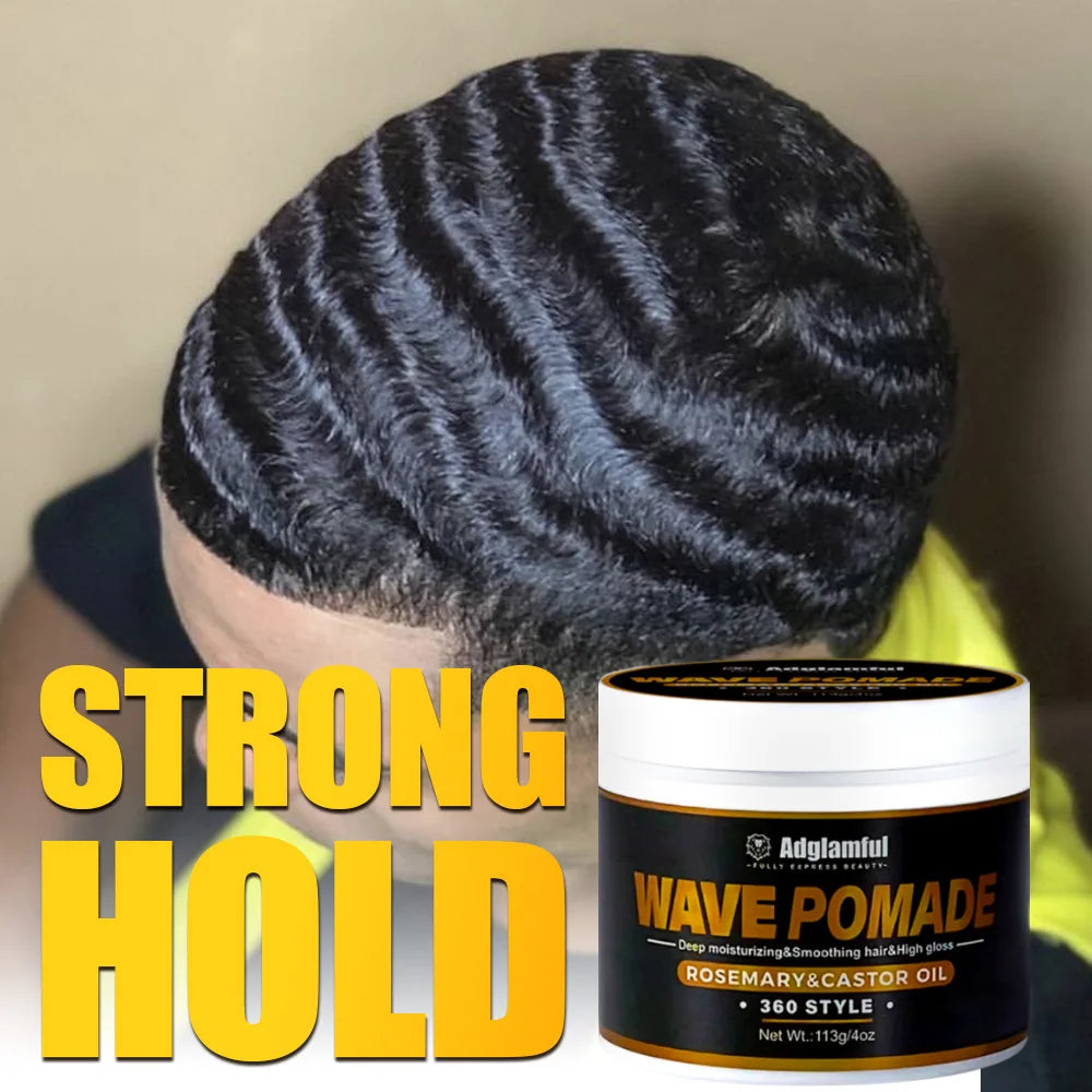 Men’s 360 Wave Pomade 113g - Rosemary & Castor Oil for Deep Moisture, Stronger Hair & 24-Hour Shine Hold