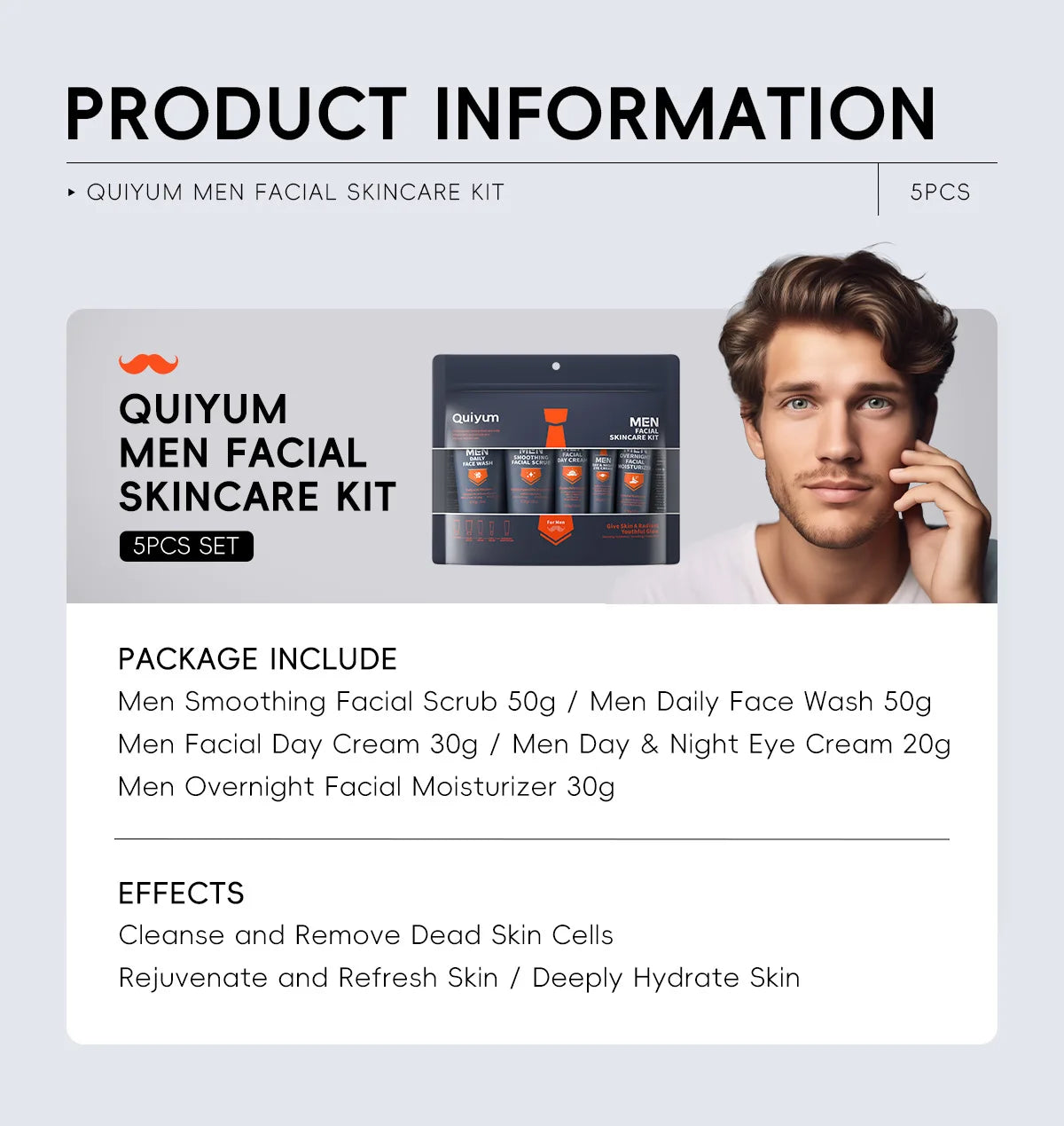 Professional Men Grooming Kit 5pcs Exfoliating Scrub Daily Moisturizer Day Night Cream Eye Treatment Set Healthy Skin Care