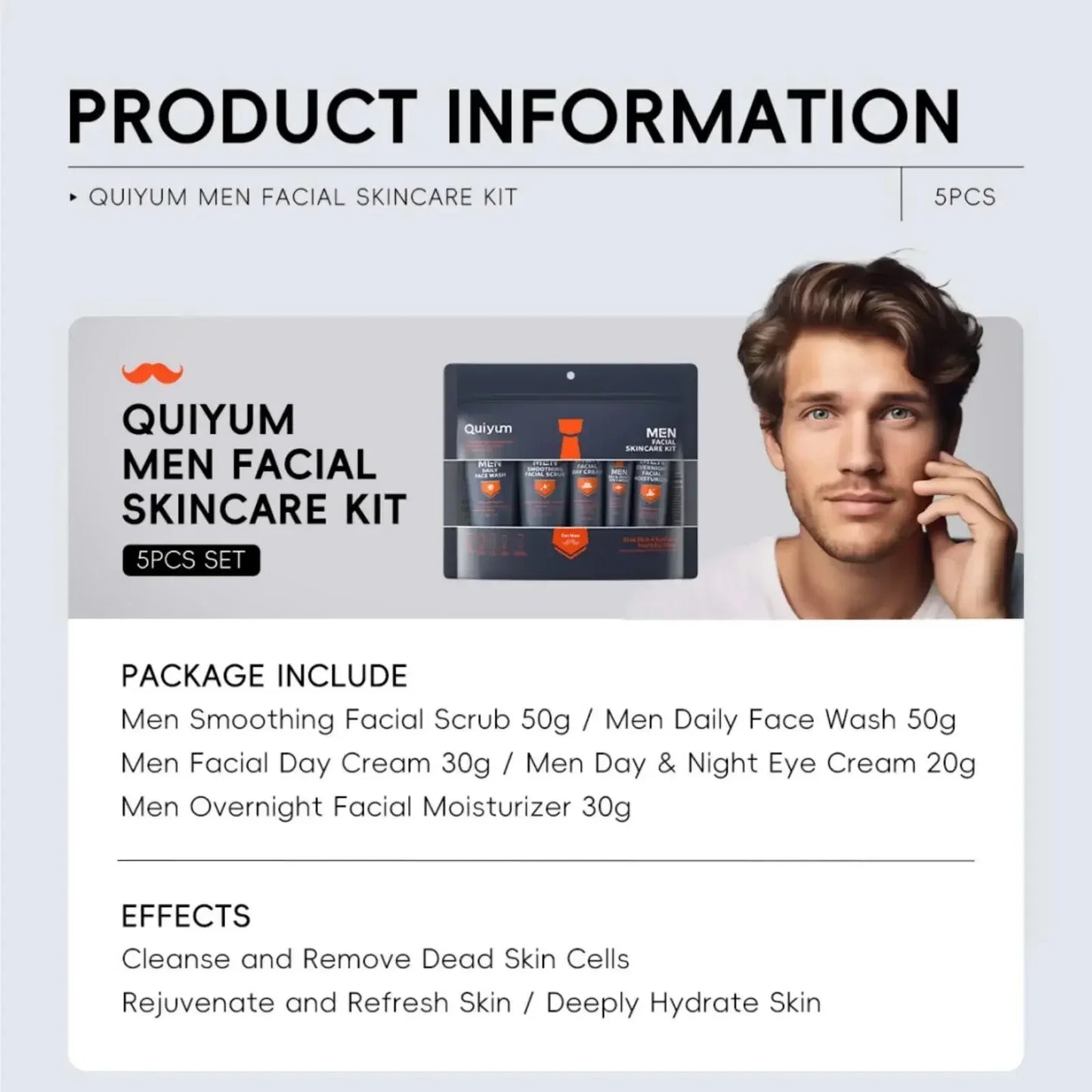 Professional Men Grooming Kit 5pcs Exfoliating Scrub Daily Moisturizer Day Night Cream Eye Treatment Set Healthy Skin Care