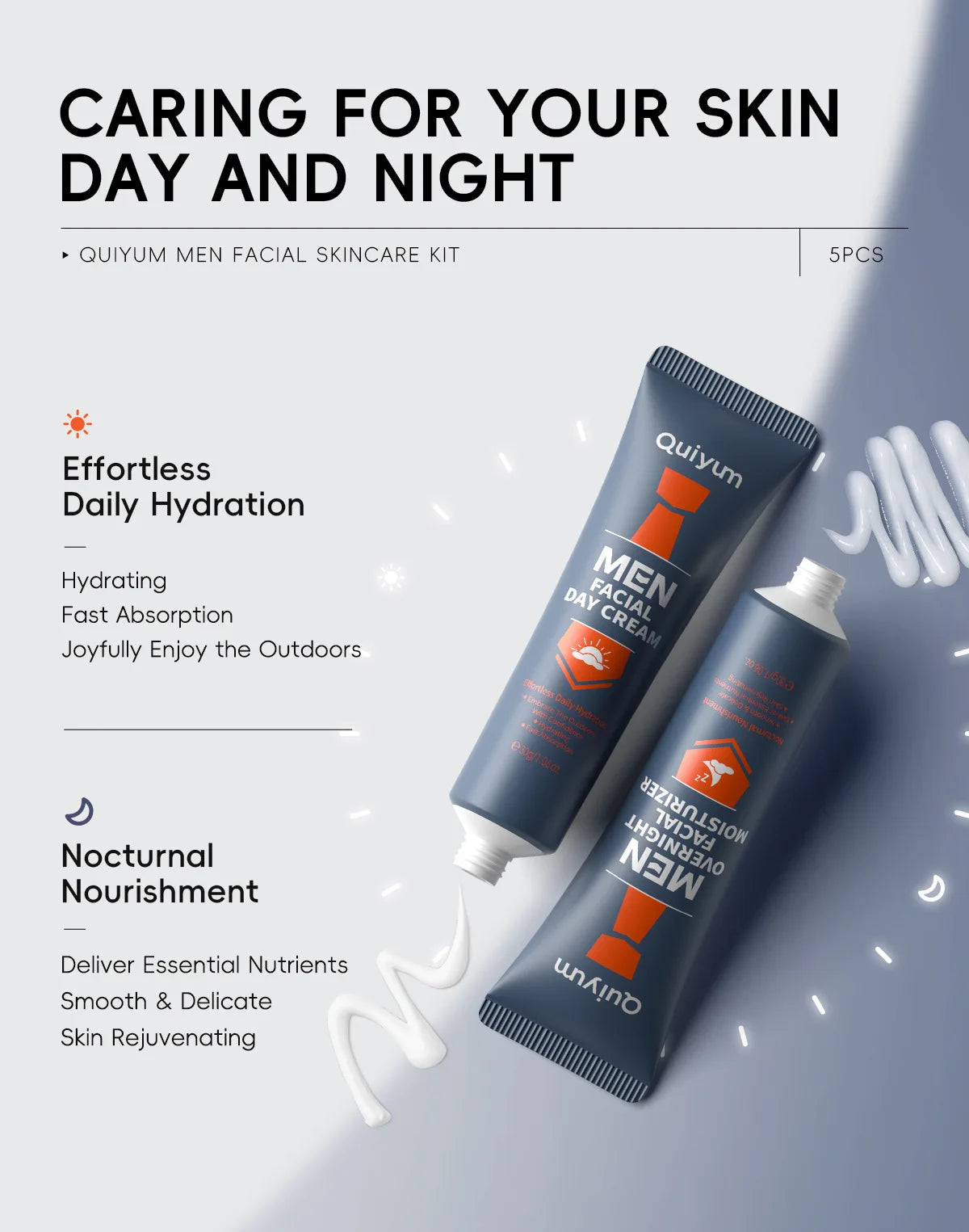 Men Skincare Set 5pcs Facial Scrub Wash Day Night Cream Moisturizer Eye Care Treatment Kit for Healthy Skin