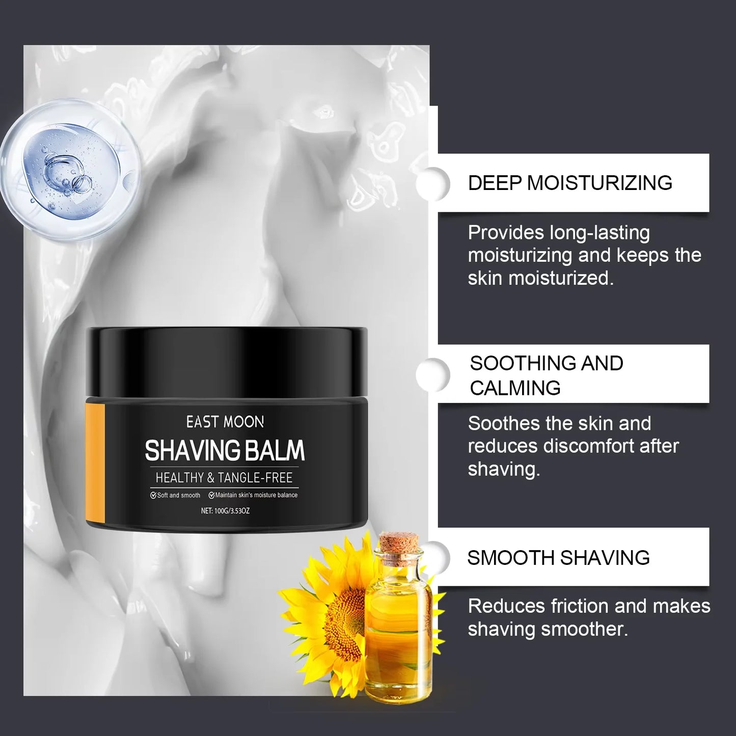 Men Hyaluronic Shaving Balm Deep Moisturize Keep Smooth Improve Split Ends Reduce Frizz Strengthen Lubrication Beard Care Balms