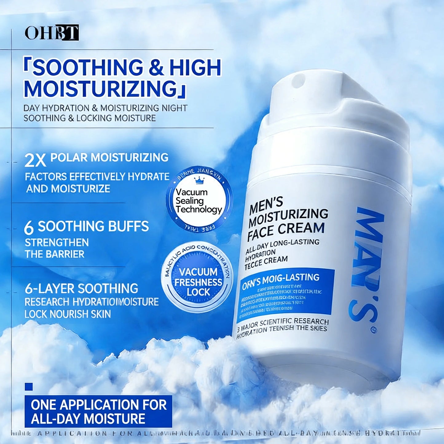 Men's facial cream - hydrates, moisturizes, nourishes the skin, whitens, brightens, is refreshing, non-greasy and controls oil.