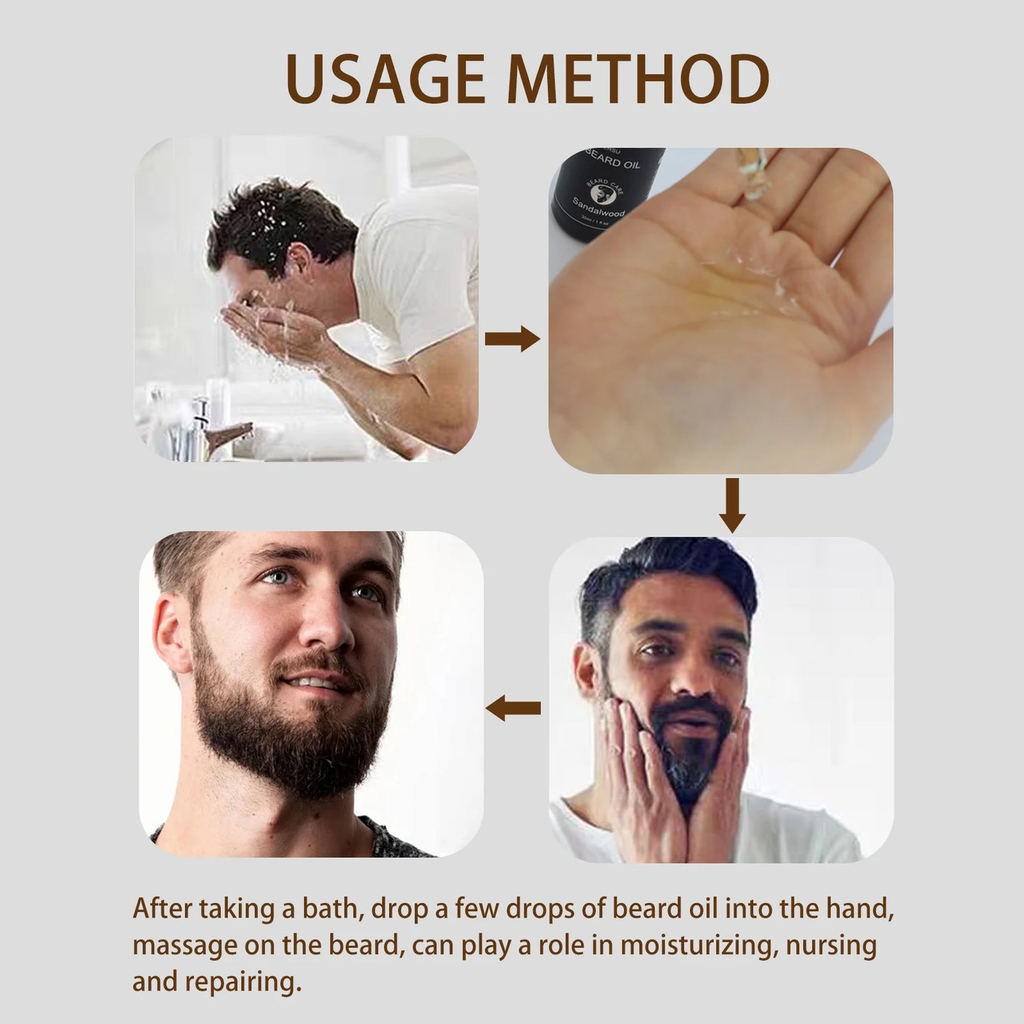 YURHERSU30ml new facial hair and beard growth oil is suitable for men's thick, soft, smooth, nutritious beard oil beard care
