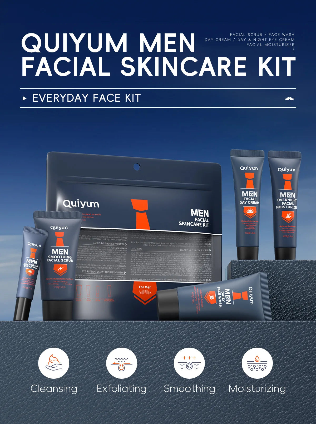 Professional Men Grooming Kit 5pcs Exfoliating Scrub Daily Moisturizer Day Night Cream Eye Treatment Set Healthy Skin Care