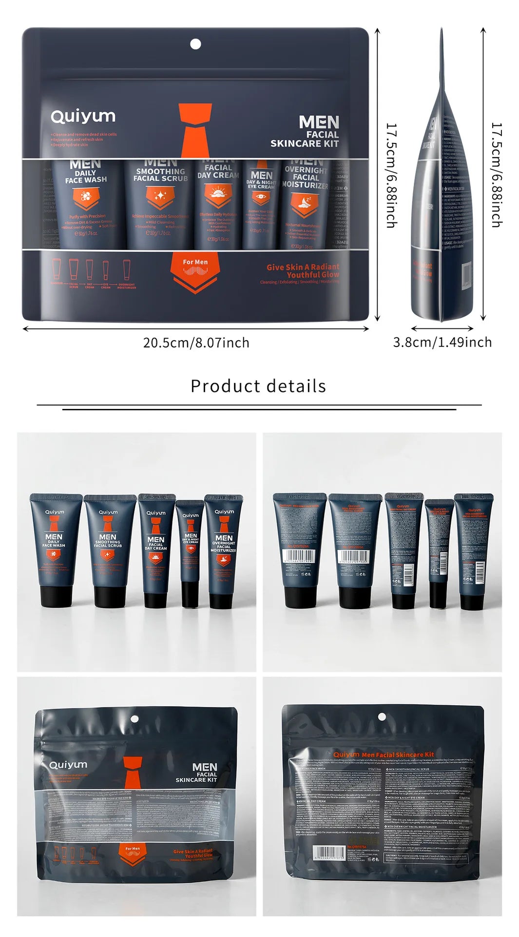 Professional Men Grooming Kit 5pcs Exfoliating Scrub Daily Moisturizer Day Night Cream Eye Treatment Set Healthy Skin Care