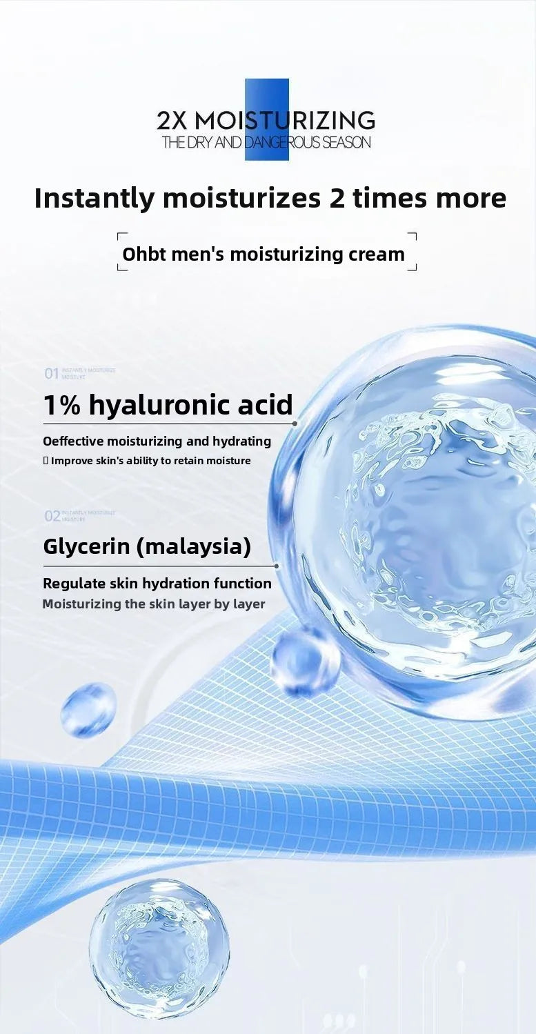 Men's facial cream - hydrates, moisturizes, nourishes the skin, whitens, brightens, is refreshing, non-greasy and controls oil.