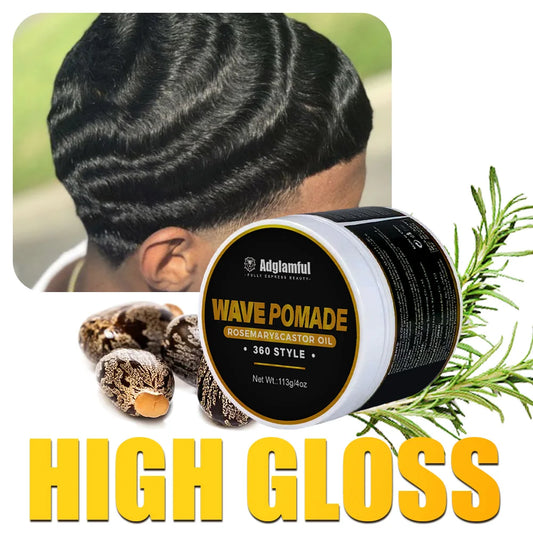 Men’s 360 Wave Pomade 113g - Rosemary & Castor Oil for Deep Moisture, Stronger Hair & 24-Hour Shine Hold