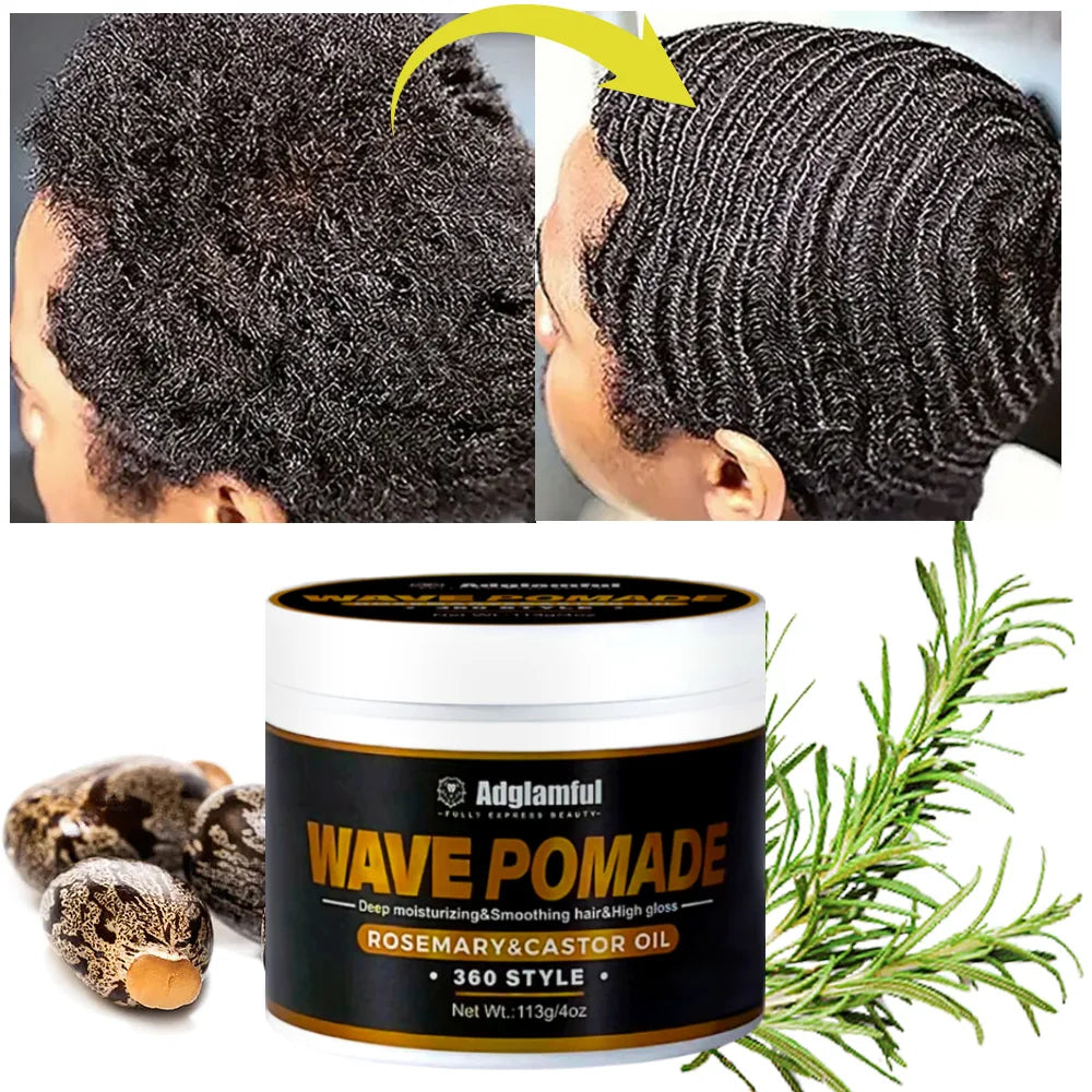Men’s 360 Wave Pomade 113g - Rosemary & Castor Oil for Deep Moisture, Stronger Hair & 24-Hour Shine Hold