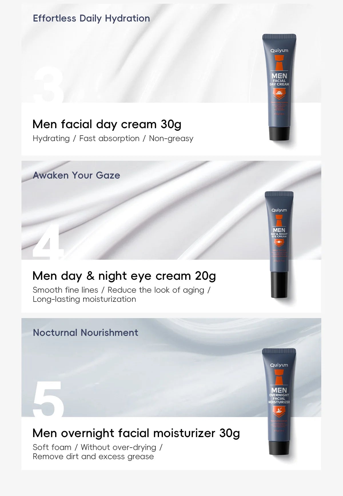 Men Skincare Set 5pcs Facial Scrub Wash Day Night Cream Moisturizer Eye Care Treatment Kit for Healthy Skin